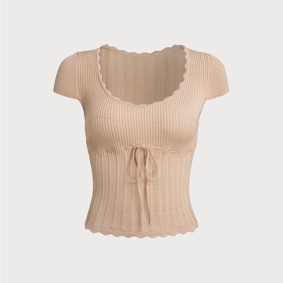 RIHOAS Tops - Khaki Ribbed Knit Slim Tee